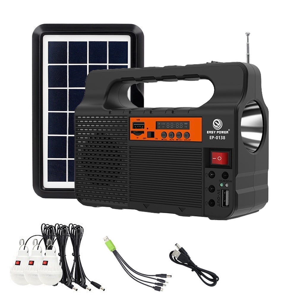 CHUANK Portable Solar Generator with Solar Panel Radio BT Speaker Phone Charger Flashlight Power Station Built-in 3600mAh Rechargeable Battery for Outdoor Camping Emergency Illumination S