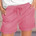 thumbnail image 4 of AherBiu Hiking Shorts for Women Drawstring High Waisted Button Roll Up Hem Summer Outdoor Short Solid Color, 4 of 7