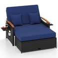 thumbnail image 2 of Costway Patio Rattan Daybed Set with Cushioned Loveseat & Storage Ottoman for Porch Navy + Black, 2 of 10