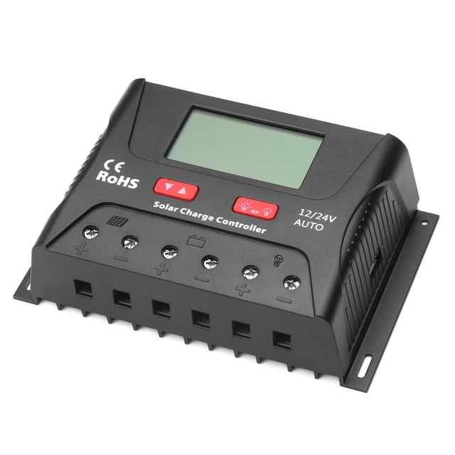 40A PWM Solar Charge Controller 12V/24V Adaptive Below 55V Input Solar Panel Regulator for Sealed Gel Flooded Lithium Batteries with Temperature Compensation, Multiple Protections, and LCD Display