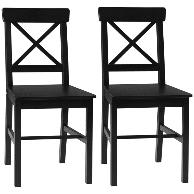 HOMCOM Chaises de Salle à Manger en Bois Style Ferme Moderne, Noir (Ensemble de 2). Ces Chaises d'Assise de Cuisine Présentent un Dossier Croisé pour le Soutien et un Cadre en Pin Massif pour la Stabilité. Peintes Noir Jais avec une Finition Résistante à l'Eau, Elles Sont Idéales pour les Coins Repas Ou de Lecture de Style Ferme. Dimensions : 16.1 Pouces L x 18.5 Pouces P x 34.3 Pouces H.