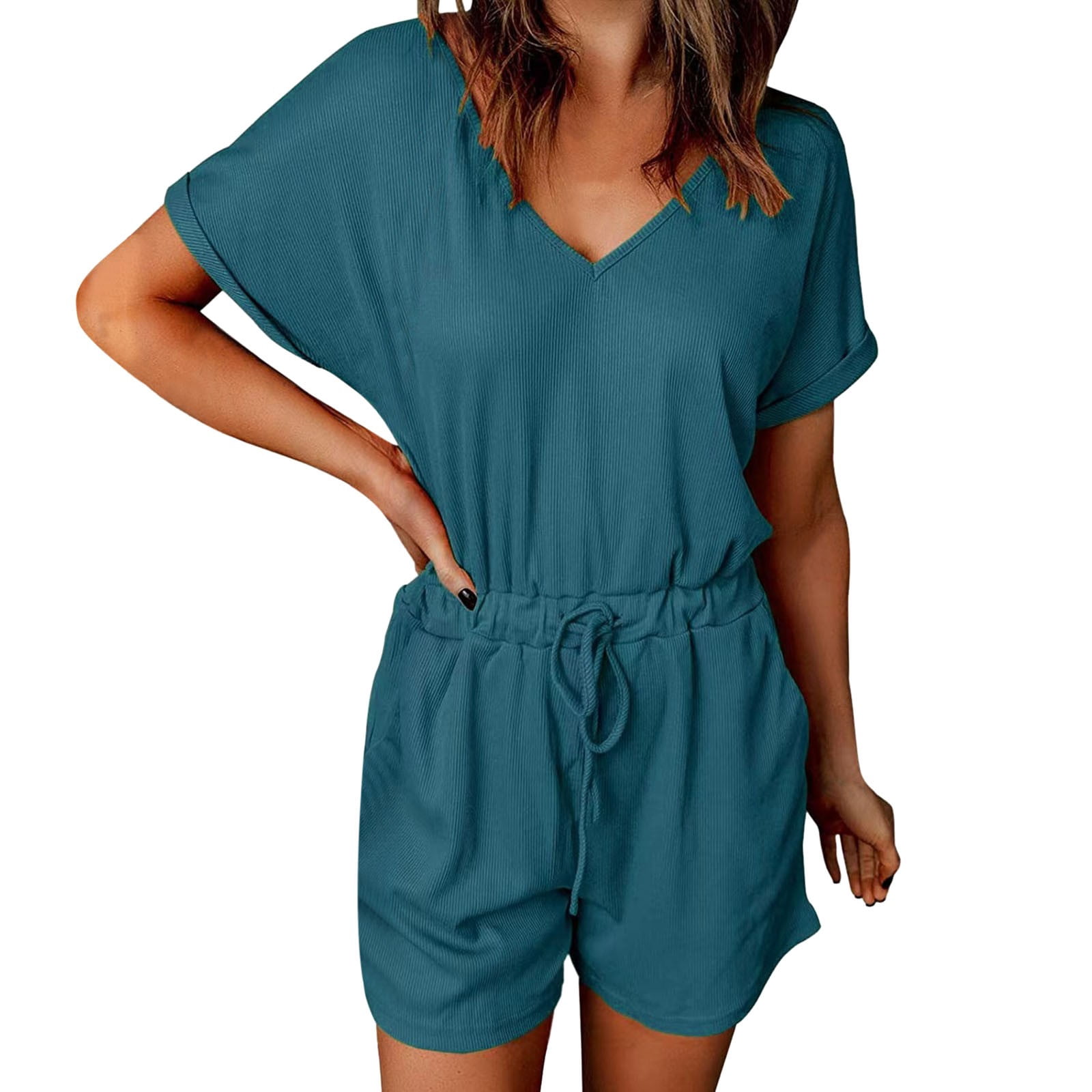 HBFAGFB Rompers for Women V Neck Summer Casual Loose Short Sleeve