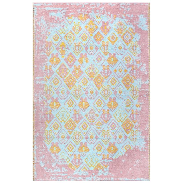 Alfa Rich 7x10 Tapis Réversible Rose Orange Turquoise pour Décoration de Chambre Lavable en Coton Adapté aux Animaux