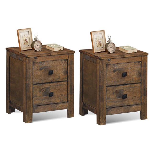 Costway 2 Pcs Table de Chevet Table d'Appoint en Bois 2 Tiroirs Coulissants de Rangement Chambre