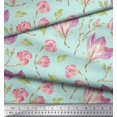 thumbnail image 2 of Soimoi Green Rayon Fabric Leaves & Magnolia Floral Decor Fabric Printed Yard 56 Inch Wide, 2 of 5