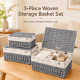 thumbnail image 3 of MEHOOM 3 Pcs Wicker Basket, Baskets for Organizing, Storage, Woven Storage Baskets for Bedroom, Closet, Table, or Living Room (Gray), 3 of 10