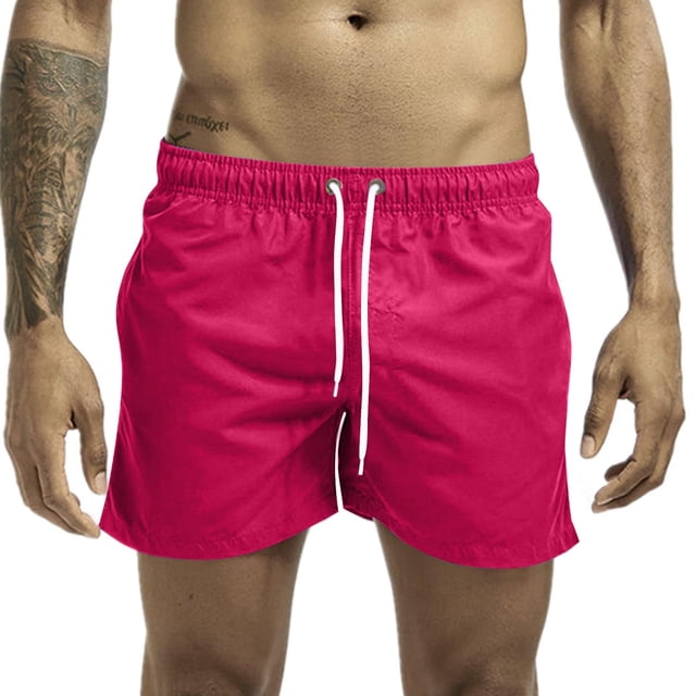 Plebaso Men's Beach Shorts Lightweight Casual Shorts Solid Color Drawstring Summer Shorts with Pockets