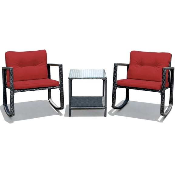 Patiojoy 3 PCS Patio Rattan Wicker Chair Table Set Wicker Rattan Furniture Red