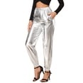 thumbnail image 4 of Unique Bargains Women's Party Sparkle Shiny High Waist Metallic Jogger Pants, 4 of 7