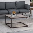thumbnail image 3 of Farmhouse Coffee Table Rustic Wood Coffee Tables Mid Century Modern Coffe Tables for Small Spaces Simple Square Low Center Table for Living Room Home Office Boho Style, MDF+Iron, 3 of 5