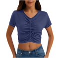 thumbnail image 1 of Timegard Summer Tops for Women V Neck Ruched Short Sleeve Crop Top Casual Slim Solid Color Tee Fashion, 1 of 7