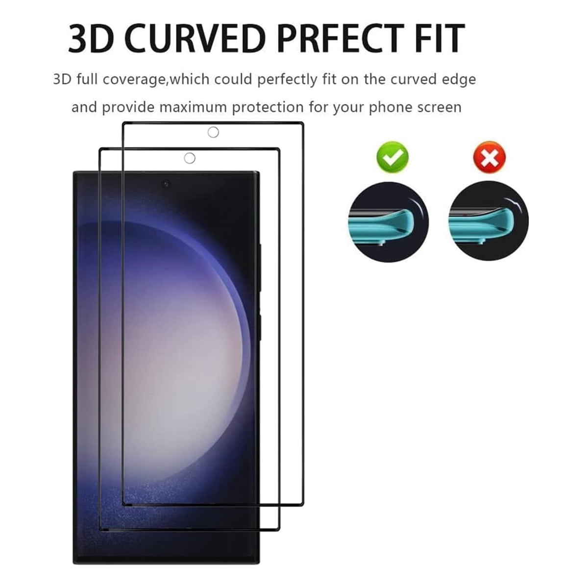 SELOZKE 2PACK Screen Protector Compatible with Samsung Galaxy S23 Ultra 3D HD Tempered Glass - 9H Hardness Case Friendly Anti-Scratch