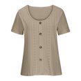 thumbnail image 5 of Plebaso Hauts d'Été pour Femmes Col Rond Manches Courtes T-Shirts Ajourés Décontractés Chemisiers à Boutons P-5TG, 5 of 5
