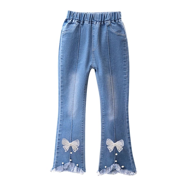 QIPOPIQ 2-13T Toddler Little Girls Distressed Embroidered Jeans Denim Pants Clearance