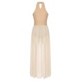thumbnail image 4 of ranrann Robe de Danse Lyrique pour Femmes Col Halter Ourlet Froncé Robe Maxi Fluide à Blocs de Couleur pour Performance Nude m, 4 of 7