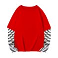 thumbnail image 1 of Infant Boys T-Shirts Summer Sweatshirt Fall Patchwork Long Sleeve Cotton Blend False Two Piece Striped Top Daily Spring Shirts For Kid 12-24M, 1 of 3