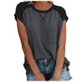 thumbnail image 1 of Pompotops Womens Solid Color Splicing Pockets Round Neck Casual Short Sleeves Tops, 1 of 8