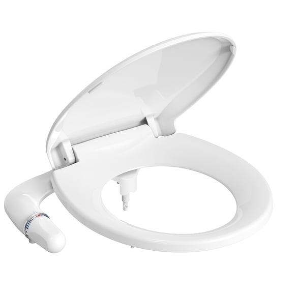Non-Electric Bidet Toilet Seat 17" - Round White Manual Bidet with Self-Cleaning Nozzles & Quiet-Close Lid, Feminine Wash for Standard Toilets (1-Pack)