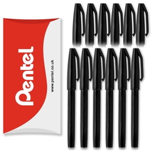 Pentel S520 Stylos de marqueur de pointe en fibre de stylo d'origine - 2mm Nib - noir - Boîte de 12 dans l'emballage d'oreiller