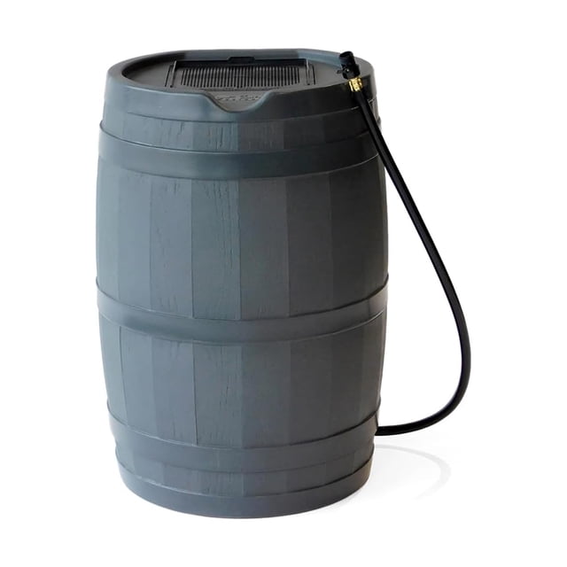 FCMP Outdoor RC45 45 Gallon Outdoor Rain Water Catcher Barrel Container, Grey