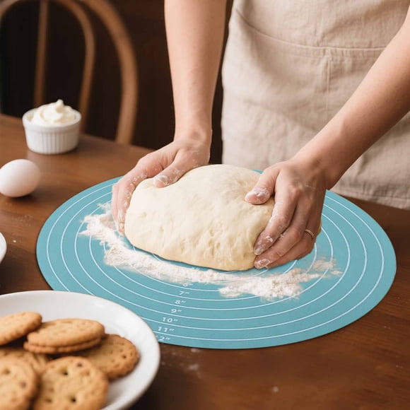 Placemat2 Round Silicone Baking Mats for Non Kneading Pad and Dough Rolling Platform with Thick Turntable Cushion for Kitchen Use