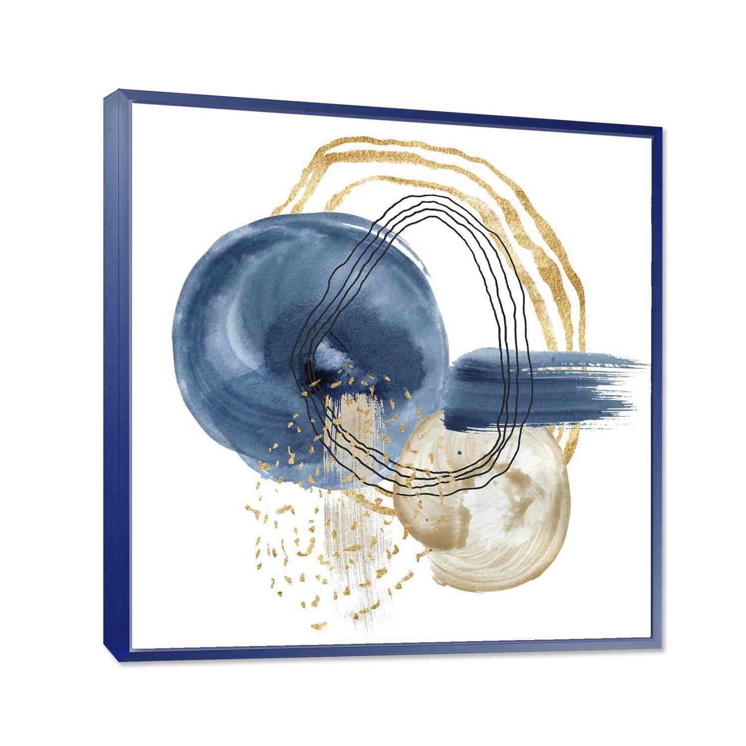 Designart Abstrait or bleu foncé et vie sous-marine noire ART MURAL À CADRE FLOTTÉ