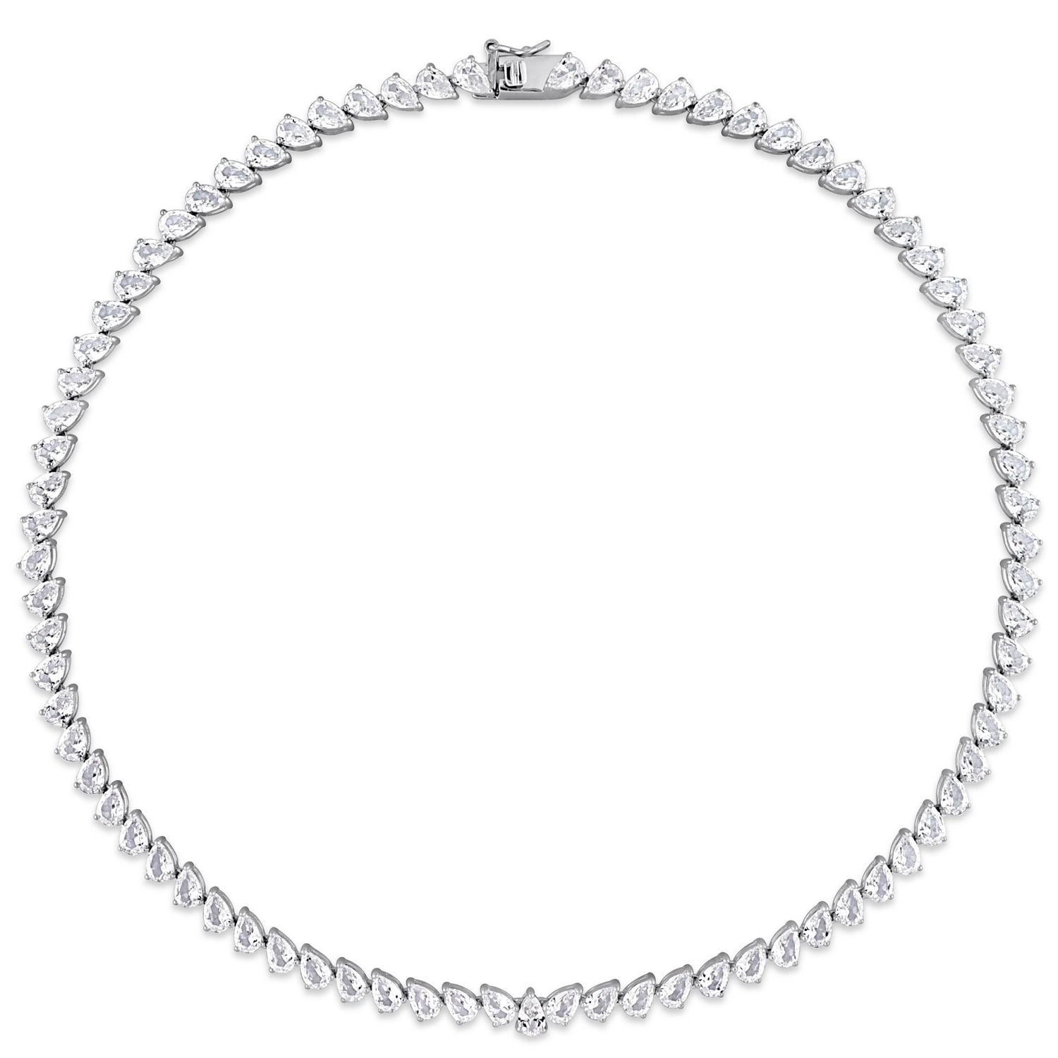 Collier tennis en forme de goutte Miabella avec 39 Carat PBT de Saphir Blanc Synthétique en Argent Sterling