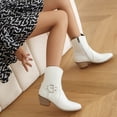 thumbnail image 3 of Womens Mens Cowboy Boots Classic Leather Buckle Pointed Toe Chunky Heels Wide Mid Calf Cowgirl Riding Work Booties, 3 of 7