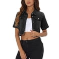 thumbnail image 1 of INSPIRE CHIC Veste Décontractée pour Femme Manches Courtes Veste en Jean Denim Courte Noir TP, 1 of 6