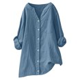 thumbnail image 2 of Wensltd Chemises à Manches Longues Col en V pour Femmes Tunique en Lin Ample avec Poche, 2 of 6