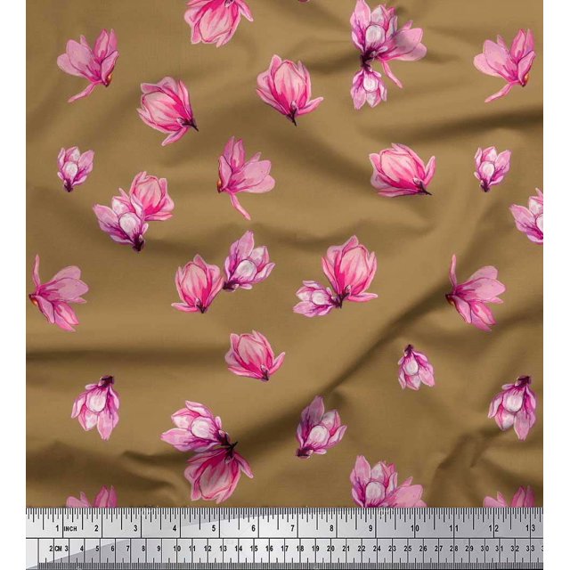 Soimoi Poly Georgette Fabric Magnolia Floral Printed Fabric 1 Yard 42 Inch Wide