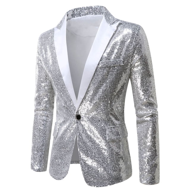 Birdeem Mens Color Matching Sequin Suit, One Button Dress, Performance Suit, Long Sleeved Lapel Collar Suit Jacket Coat Blazer