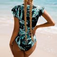 thumbnail image 4 of jsaierl Womens Swimsuits One Piece Quarter Zip Rash Guard Bathing Suit Tropical Print Short Sleeve Modest Swimwear Monokini for Beach Party Vacation, 4 of 6