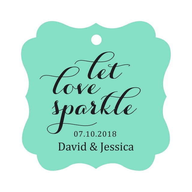 Darling Souvenir Custom Let Love Sparkle Wedding Hang Tags Personalized Fancy Frame Paper Tags -Mint Green-100 Tags