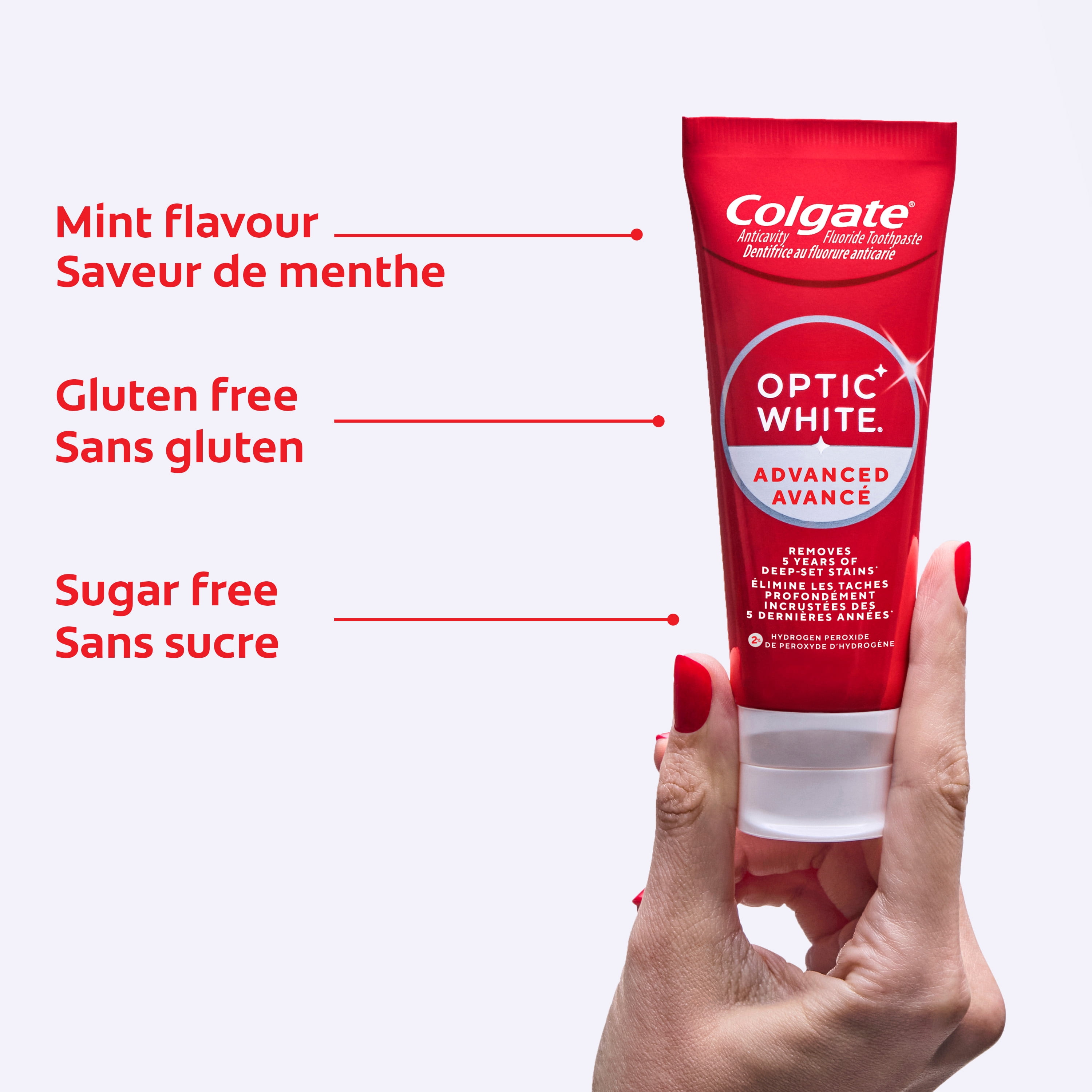 Colgate Optic White Avancé Blanc Éclatant Dentifrice au Fluorure, Menthe, 73 ml