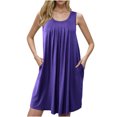 thumbnail image 2 of Ovzne Robes pour Femmes Robe Femme Femme Chemise de Nuit avec Poches Chemises de Sommeil Sans Manches Tenue de Nuit devant Plissé Nuisette Col Rond Robe de Nuit Grande Taille Robe Maxi Liquidation, 2 of 6
