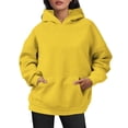 thumbnail image 4 of Chandail à Capuchon pour Femmes Automne Uni Surdimensionné Chandail à Capuchon Basique Chandail Molletonné à Enfiler Design Épaules Tombantes Extensible Hauts Décontractés Chandail à Col Rond pour Femmes Jaune m, 4 of 6