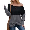 thumbnail image 4 of Femmes Manches Longues Col Rond Noeud Ourlet Couleur Bloc Pull Top, 4 of 6