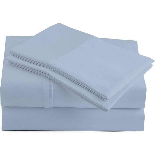 600 Thread Count 4 Piece Sheet Set 15 Inch Deep Pocket 100% Egyptian Cotton Color Light Blue Solid Size California King