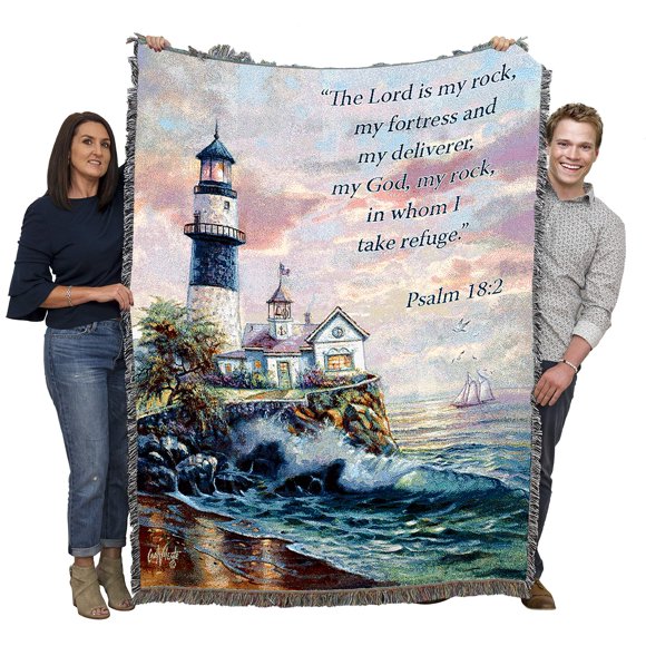 Pure Country Weavers Lighthouse Blanket by Carl Valente - The Lord is My Rock and My Fortress - Scriptures -Psalm 18:2 - Religious Gift Tapestry Throw Woven from Cotton - Made in The USA (72x54)