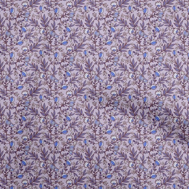 oneOone Soie Tabby Tissu Violet Floral Rétro Tissu Imprimé par la Cour 42 Pouces de Large
