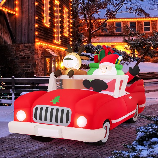 Gymax 7.7 FT Long Christmas Inflatables Lighted Xmas Inflatable Santa Claus