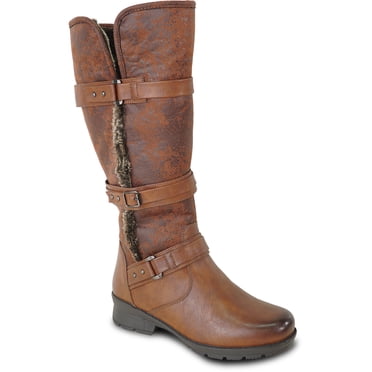 kozi Canada Bottes d'Équitation pour Femmes Imperméables Hauteur Genou Mollet Grand Hiver Décontractées Antidérapantes IVY-2 Bottes en Fourrure Fermeture Éclair Latérale Semelle Intérieure Amovible Brun - Commander une Demi-Pointure au-Dessus