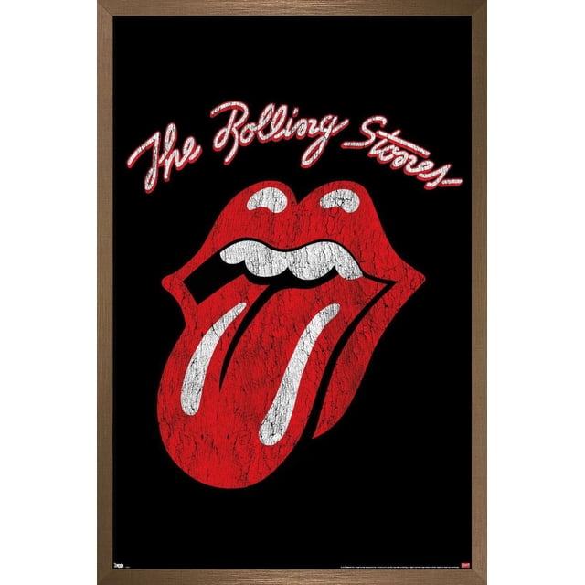 Rolling Stones - Affiche Murale à Logo Classique, 22,375 Po x 34 Po, Mettant en Vedette les Emblématiques Lèvres et Langue Rouges avec des Dents Blanches sur Fond Noir, Encadrée en Bois Brun. Imprimée sur Papier Lustré, Idéale pour l'Art Mural, la Déco de Pièce, la Décoration de Fête Ou pour Offrir.