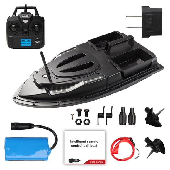 Bateau Appât de Pêche 500 m Bateau Appât Télécommandé Moteur Double Détecteur de Poisson Charge 1,5 kg Prise en Charge Croisière Automatique avec Lumière DEL Batterie Faible/rappel de Ligne Cassé Pêche
