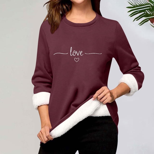 Heisall Chemises de Base pour Femmes Automne Hiver Imprimé Floral Col Rond Manches Longues Épaissies Polaire Teddy Shearling Chaud Ajusté Hauts Thermiques pour Usage Quotidien par Temps Froid