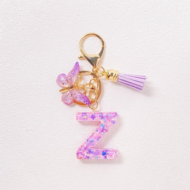 TopLLC Tools&Home Improvement Initial Letter Keychains For Women Tassel Purple Cute Car Keychain For Wallet Backpack Bag A chopper