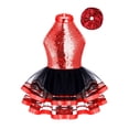 thumbnail image 1 of renvena Robe de Danse Ballet à Paillettes pour Filles Enfants Justaucorps à Jupe de Ballerine Costume de Danse Latine Jazz Rouge 14, 1 of 5