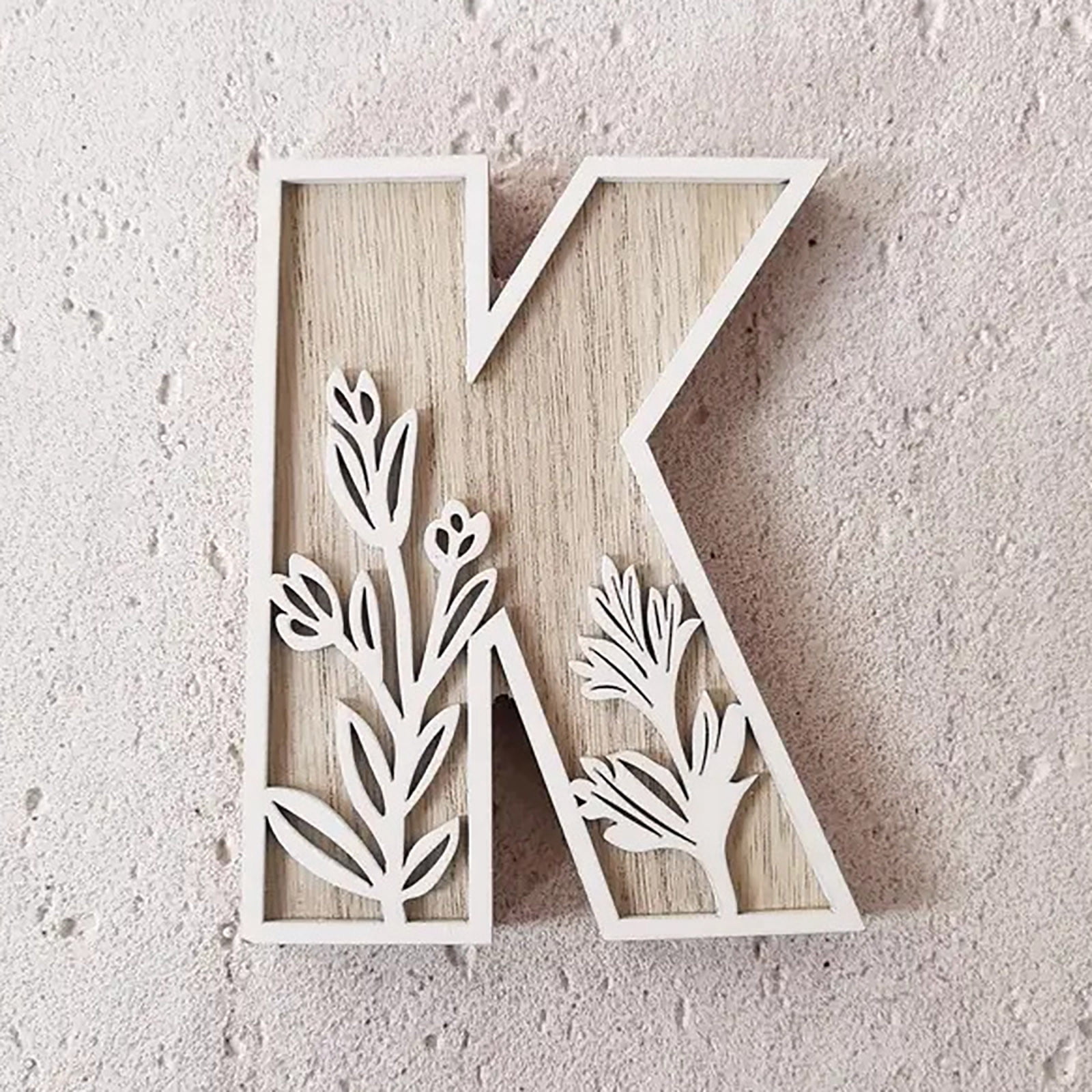 LILELIS Layered 12 Inch Large Wooden Letters for Wall Decor, Flowered Paintable Wooden Nursery Letters for Crafts Wood Alphabet Letter K for Birthday Boho Nursery Name Sign Wedding Home Decoration K