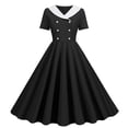 thumbnail image 1 of Babysbule Robe pour Femme 2024 Été Mode Femmes Décontractée Unie Vintage à Manches Courtes à Col en V Robe Mini pour Dames, 1 of 7